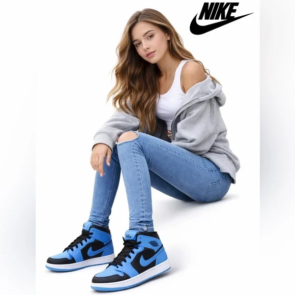 Nike Air Jordan 1 Mid GS Black University Blue Size 6.5Y Gently Used with box - Picture 1 of 11